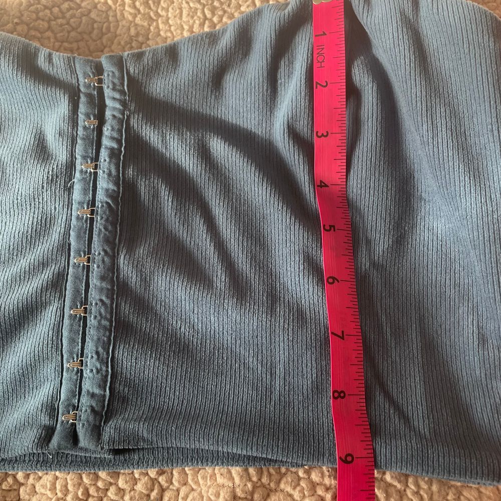Little lie Vintage Style Blue Corduroy Bustier Crop Top with Hook Front Closure - Picture 10 of 12